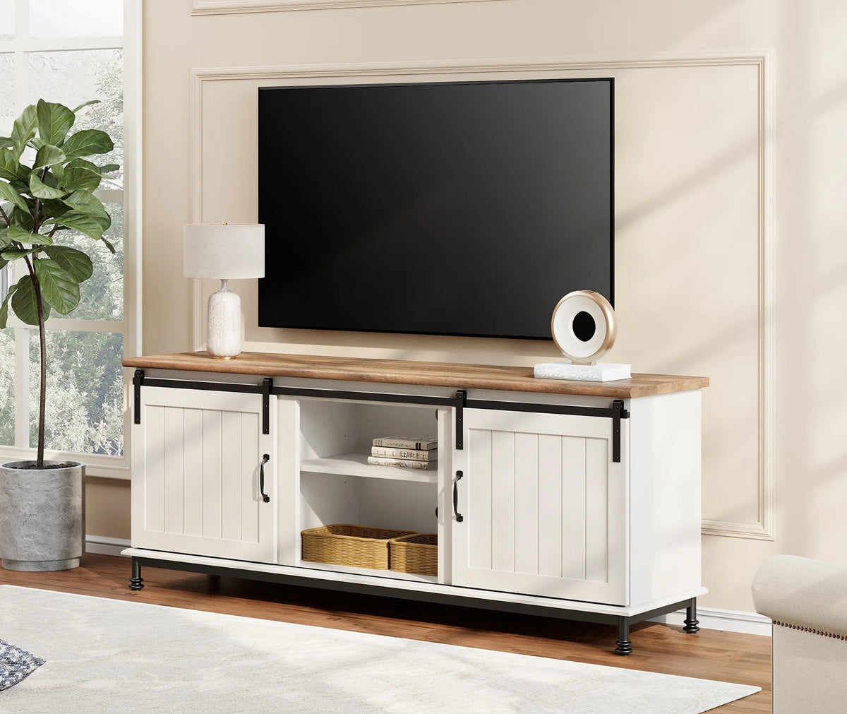 Farmhouse TV Stand with Sliding Barn Door T605801