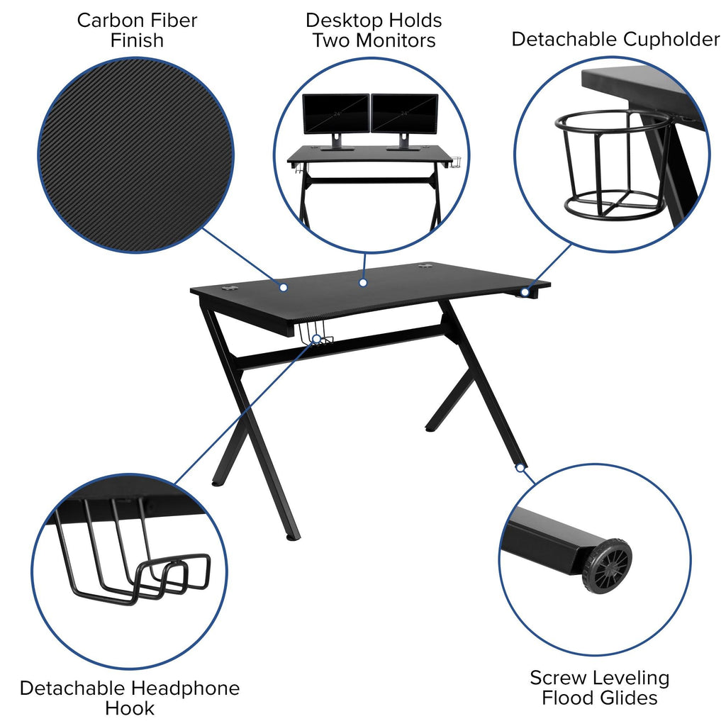 Black Gaming Desk and Racing Chair Set with Cup Holder U918238