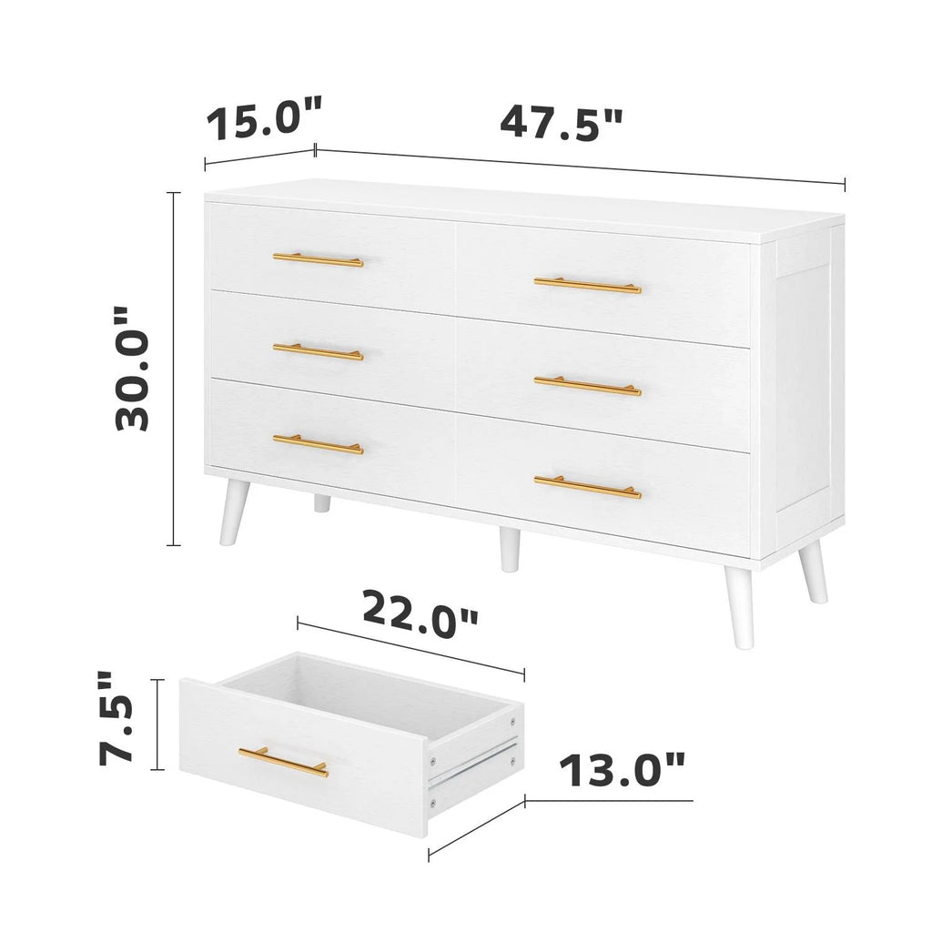 White 6 Drawer Wood Dresser O164