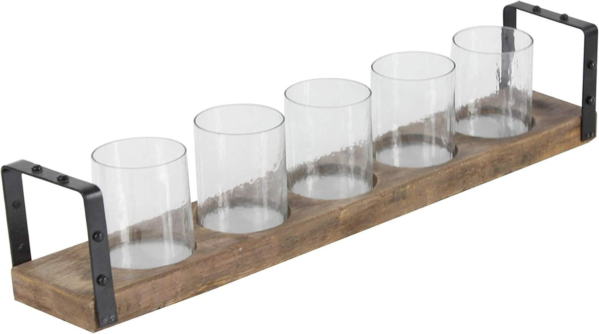 Wood Metal Glass Candle Holder 28 by 5-Inch B1339