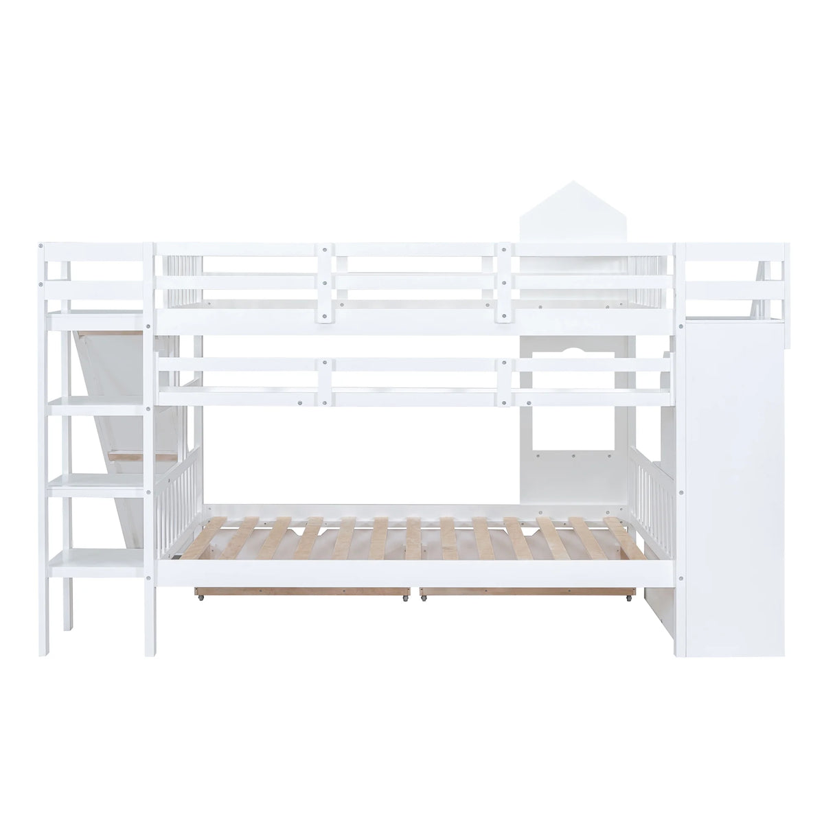 Full Over Full Castle Bunk Bed with Slide, Stairs and Storage Drawers Q676818