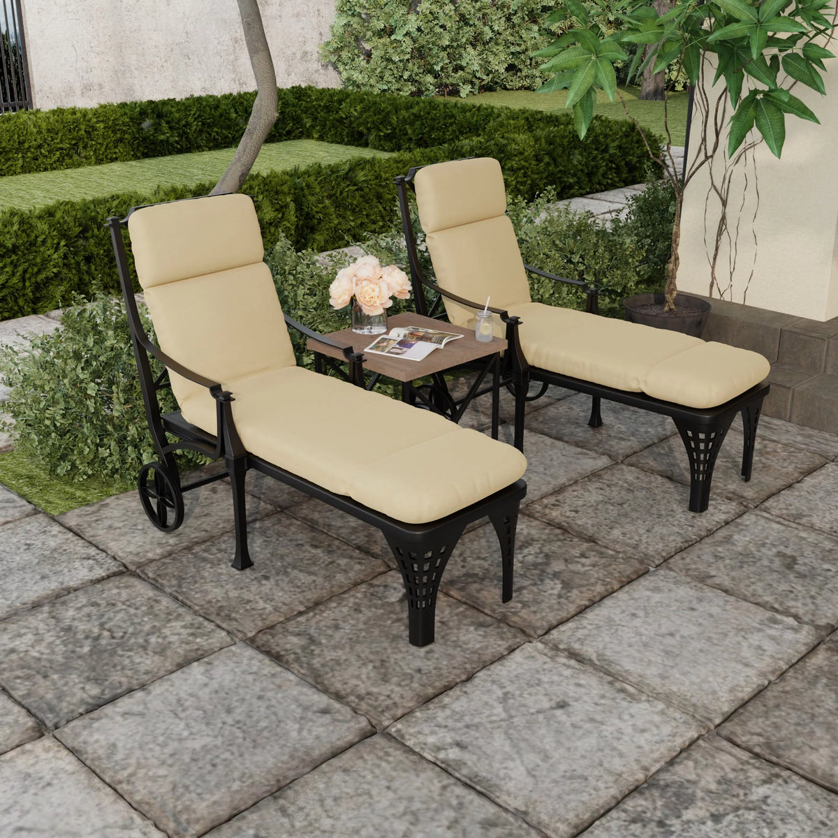 Antique Beige Rectangular Outdoor Chaise Lounge Cushion P2235