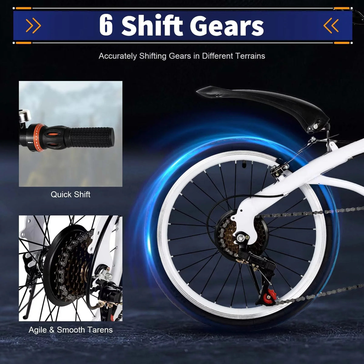 White Folding Bike 6 Speed Gears with Mudguard S4059