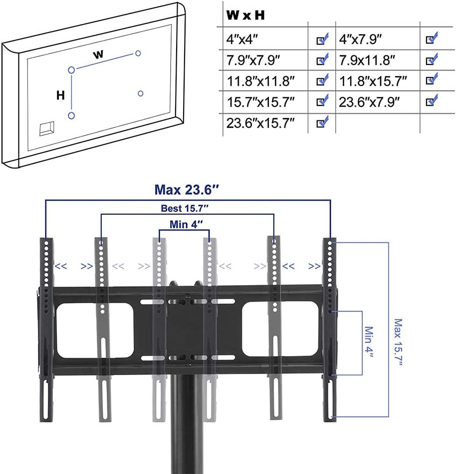 Angle and Height Adjustable Black Tempered Glass TV Stand Y497086