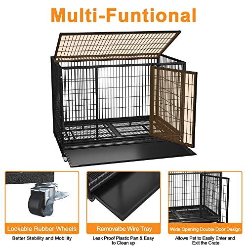 Heavy Duty Dog Crate Cage Kennel with Removable Wire Trays and Wheels N6736