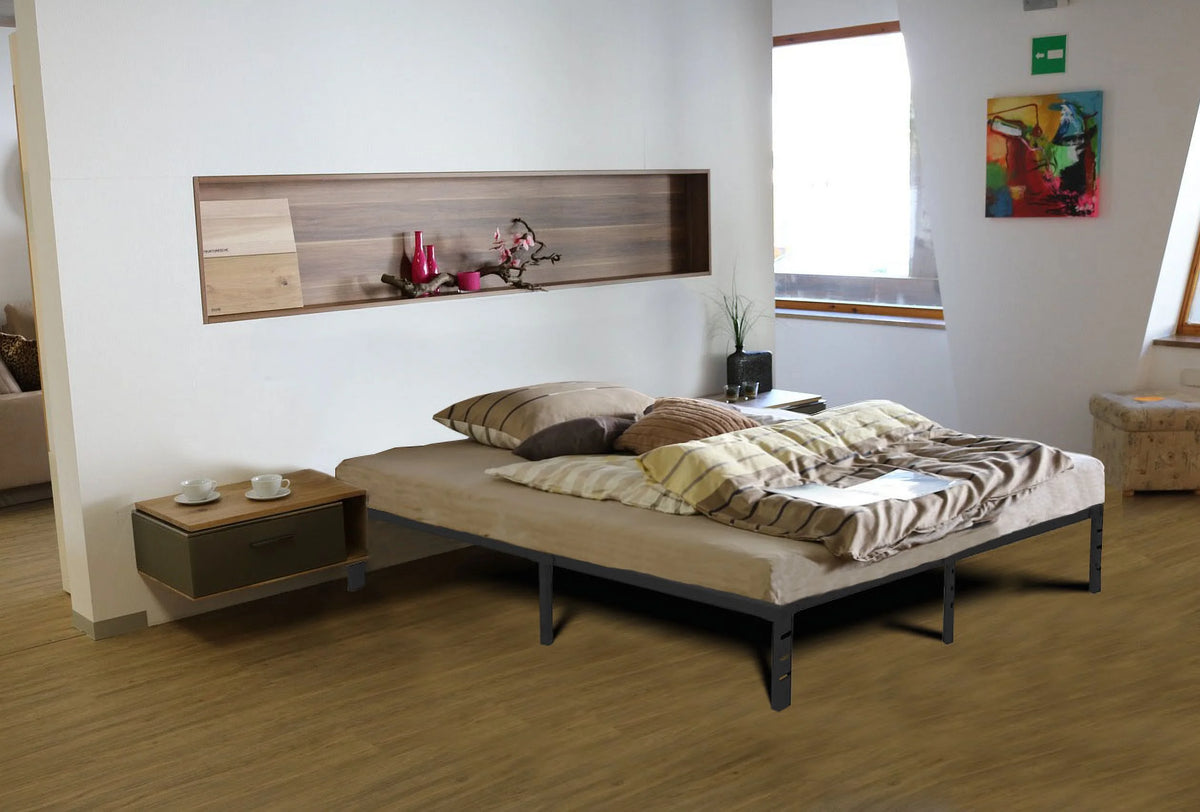 Queen Size Black Metal Platform Bed Frame with Storage F36143