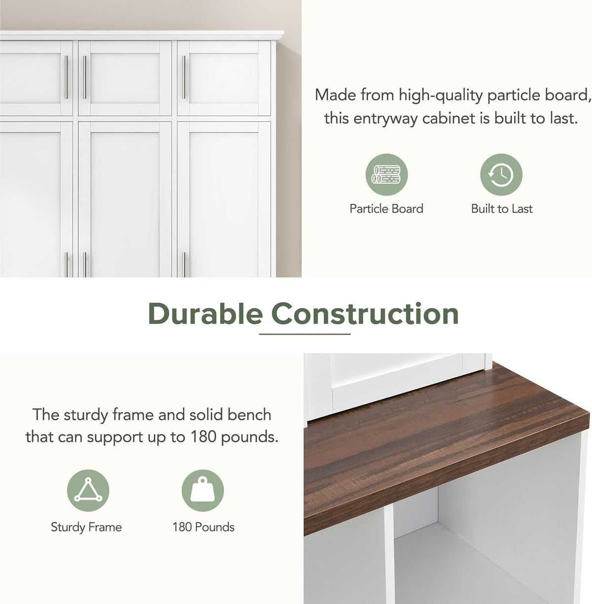 White Wide Entryway Hall Tree with Storage Bench & Shoe Cube Storage, 8 Cabinets, Coat Rack D464