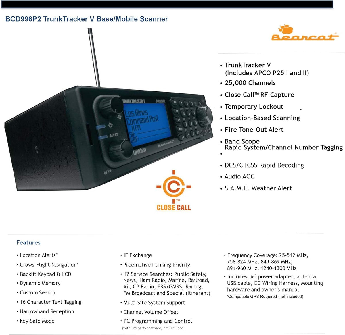 Digital Mobile TrunkTracker V Scanner with 4-Line Alpha Display Q634879