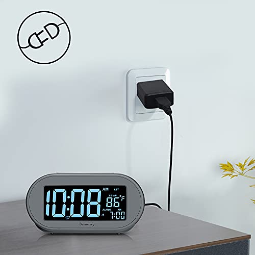 Auto Set Digital Desk Clock with Dimmable Brightness Dimmer, USB Port, Date, Temperature, Snooze K17034