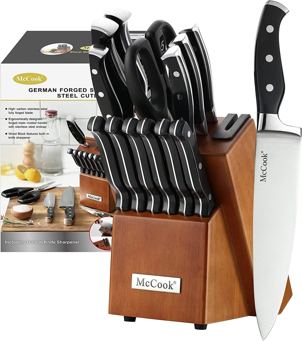 15 Pieces Kitchen Knife Block Set with Built-in Sharpener U42461