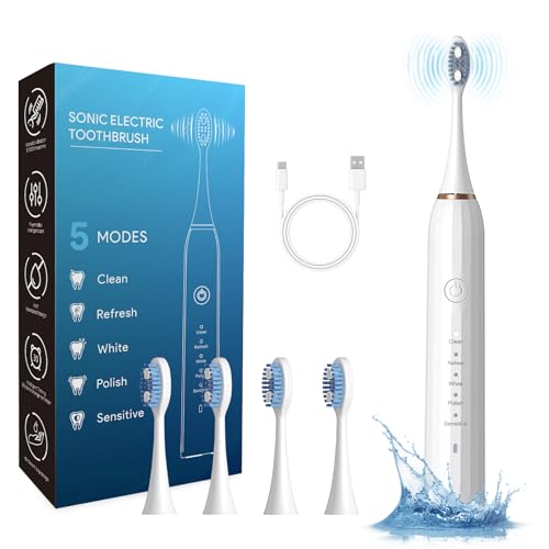 Rechargeable Electric Toothbrush with 4 Heads 5 Modes Black R173