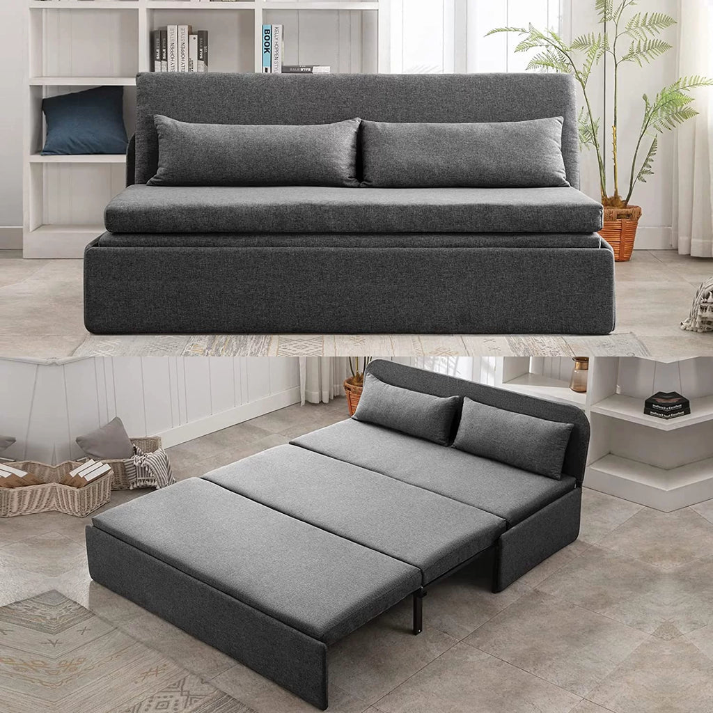 Queen Size Convertible Linen Sleeper Sofa Bed Dark Gray G114179