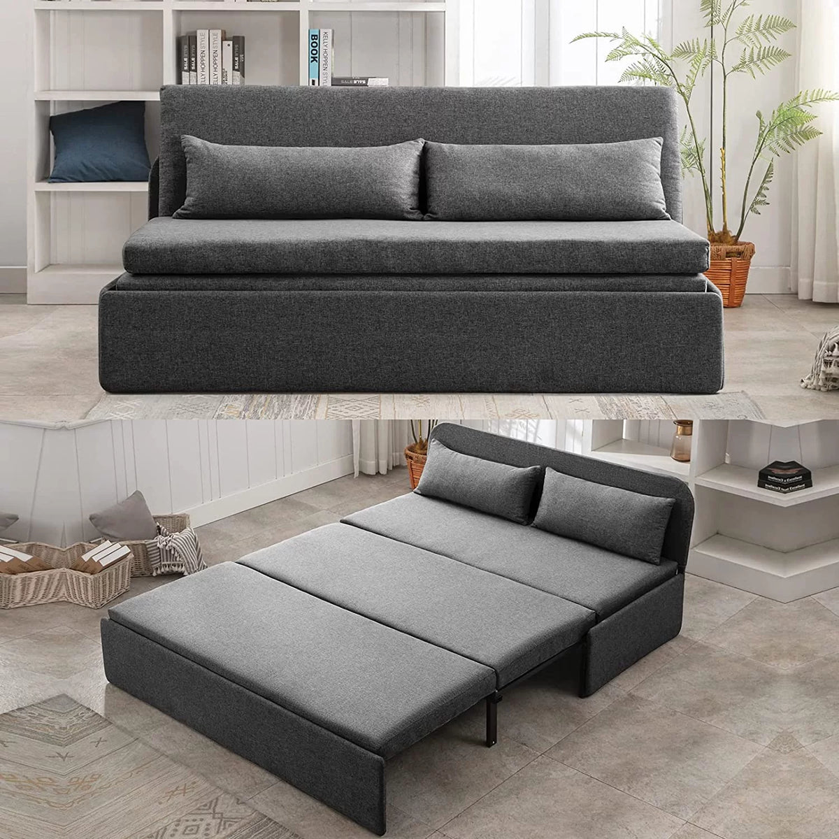 Queen Size Convertible Linen Sleeper Sofa Bed Dark Gray G114179