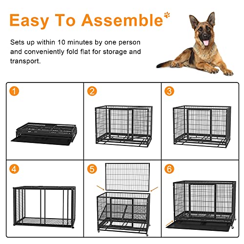 Heavy Duty Dog Crate Cage Kennel with Removable Wire Trays and Wheels N6736