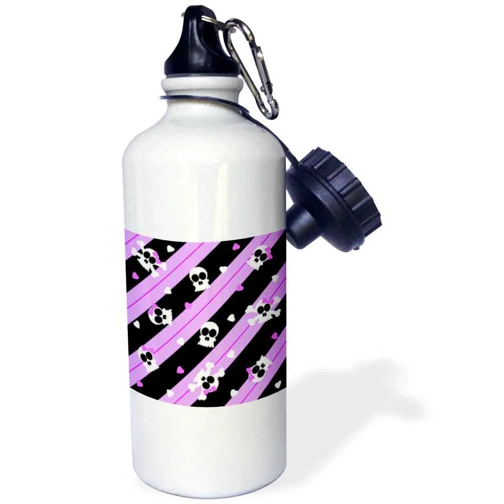 Purple Skull and Hearts Print 21 oz Sports Water Bottle Z40695