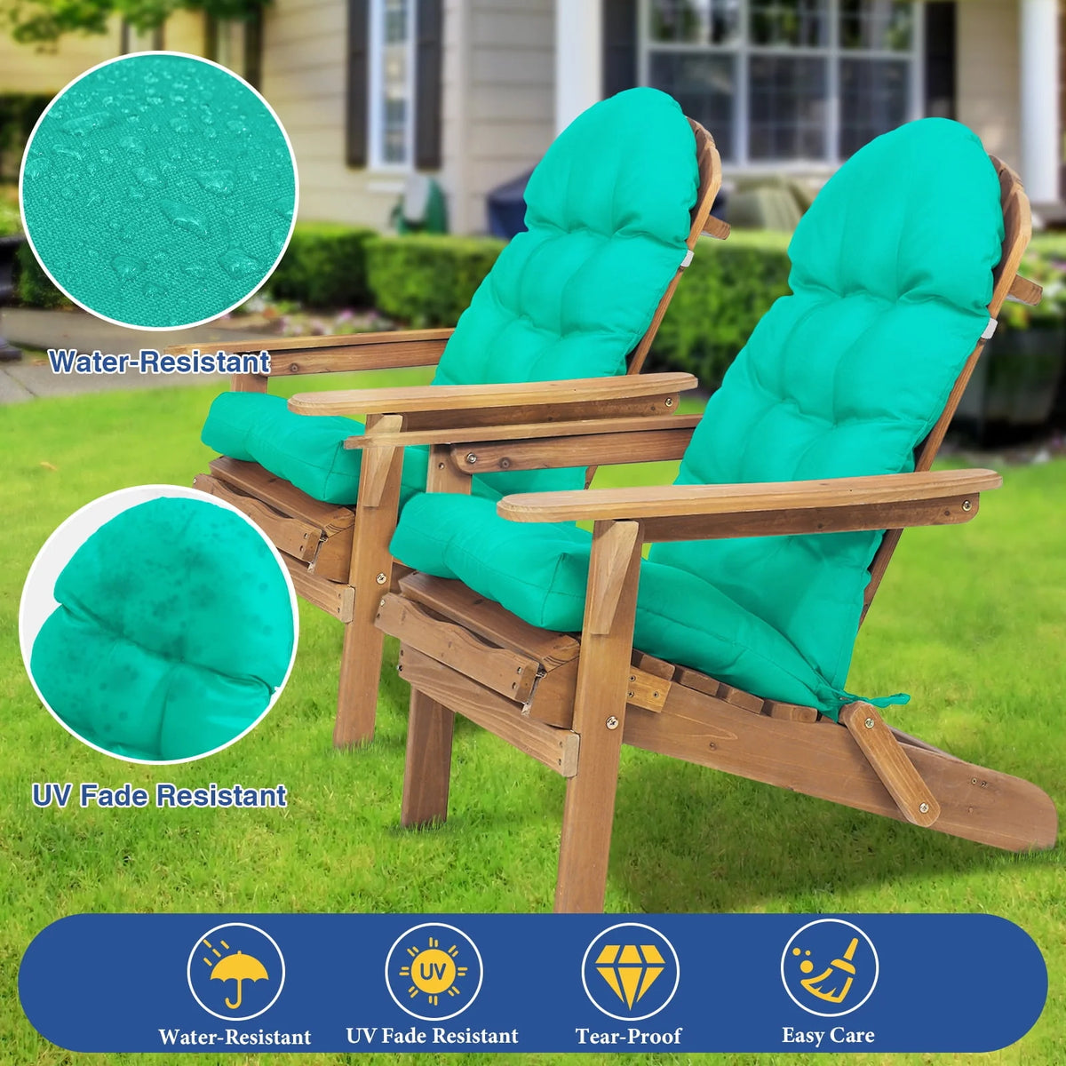 2pc 44x19.6x4 inch Non Slip Waterproof Outdoor Chair Cushion with Ties X70025
