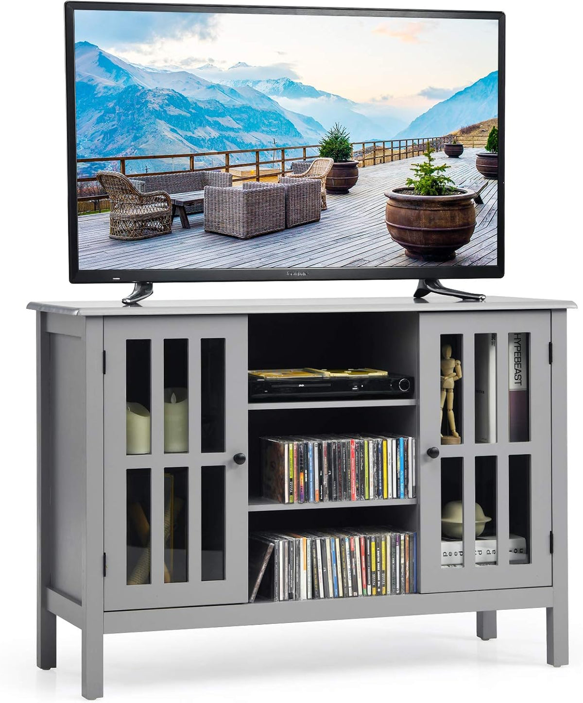 Grey Wood TV Stand Cabinet I669