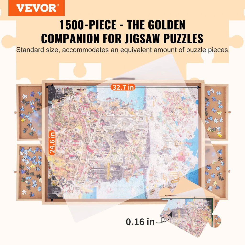 1500 Piece Puzzle Board with Folding Legs & 4 Sliding Drawers 32.7" x 24.6" Wooden Jigsaw Puzzle Table C9209