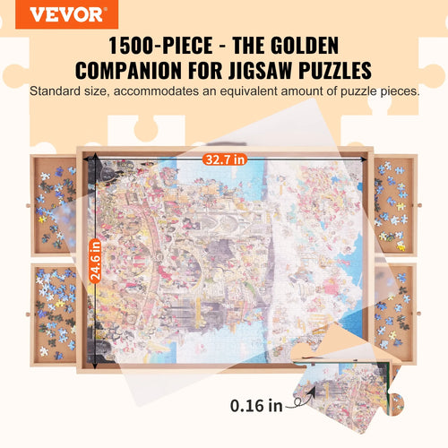 1500 Piece Puzzle Board with Folding Legs & 4 Sliding Drawers 32.7" x 24.6" Wooden Jigsaw Puzzle Table C9209