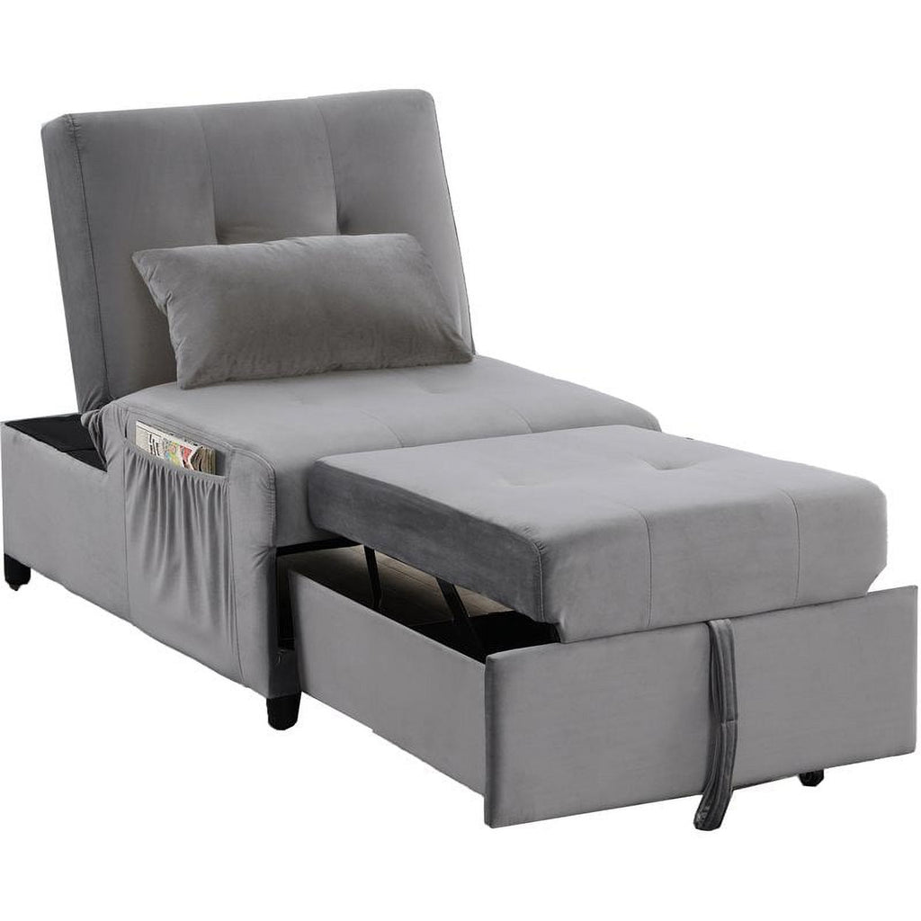 Velvet Adjustable Sleeper Lounge Chaise in Gray G442