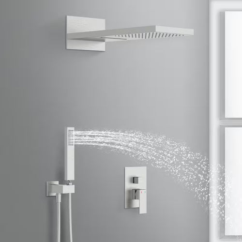1-Handle 3-Spray Wall Mount Shower Faucet with 9 in. Rainfall Shower Head in Brushed Nickel R782036