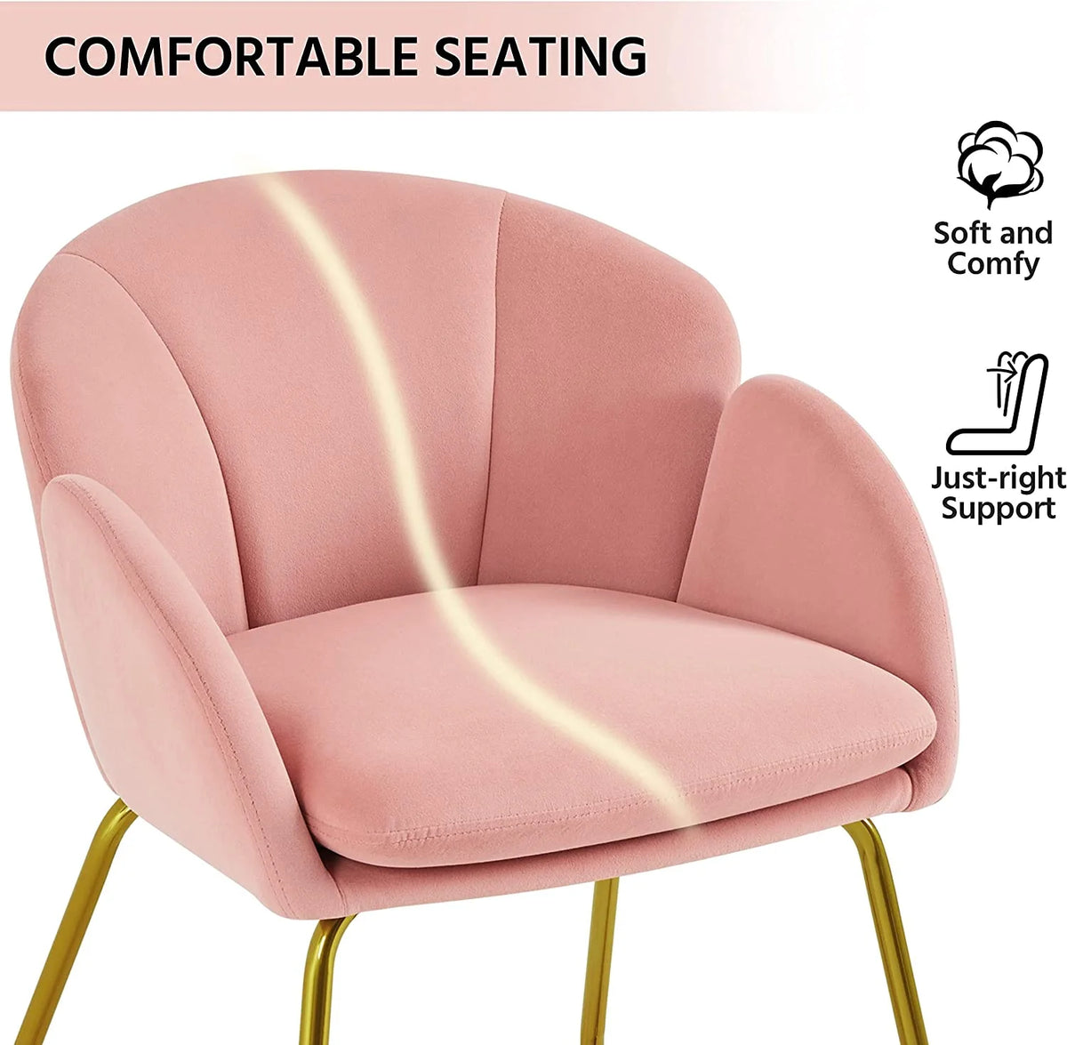 Flower Velvet Barrel Accent Chair with Golden Metal Legs, 2 Pieces I25669