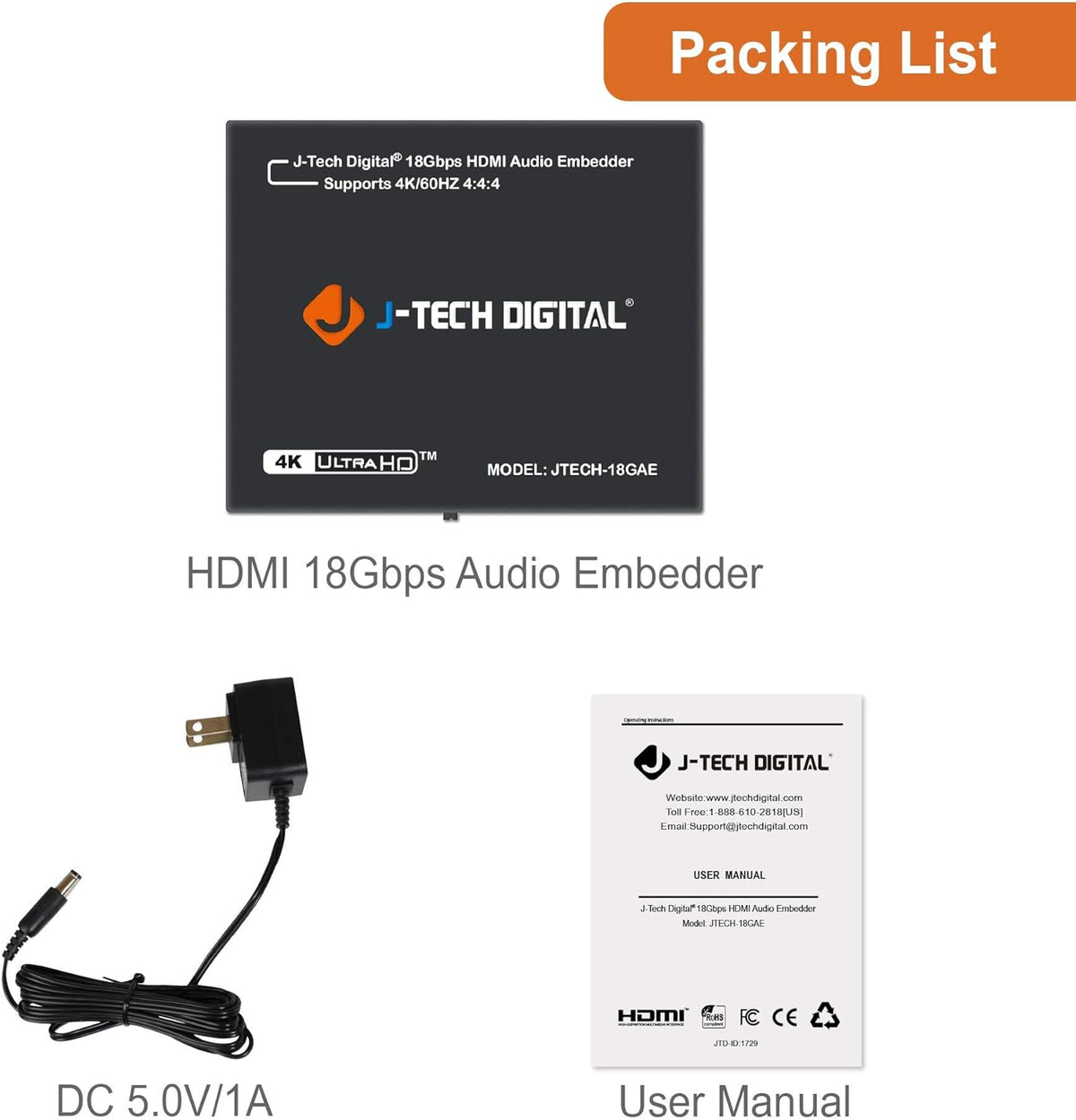 18Gbps HDMI Embedder Inserter with TOSLINK Optical 3.5mm Audio Input B532166