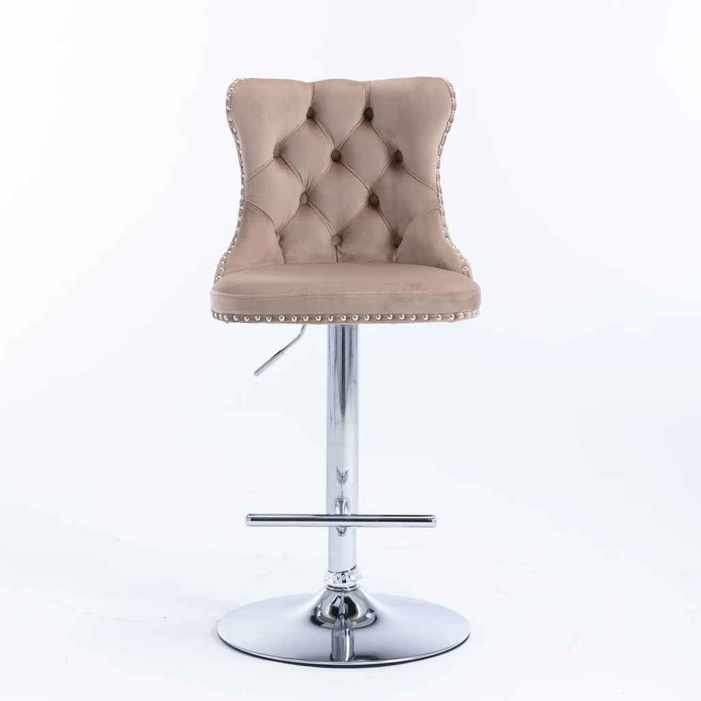 Khaki Velvet Upholstered Swivel Bar Stools, Set of 4 L872