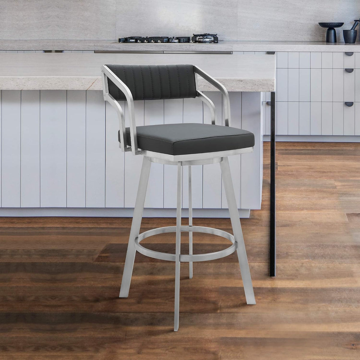 26 Counter Height Swivel Barstool with Black Finish and Slate Grey Faux Leather Y33206