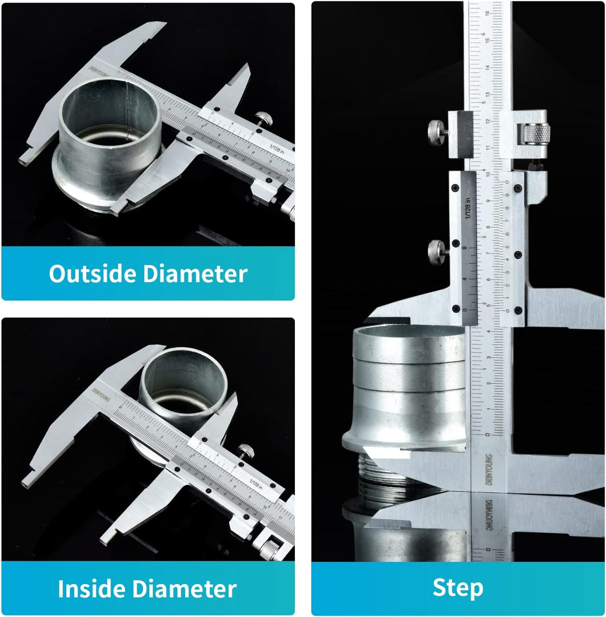 High-Precision All-Metal Vernier Caliper, Inch/Metric, 0-12"/0-300mm, Pack of 2 I6683