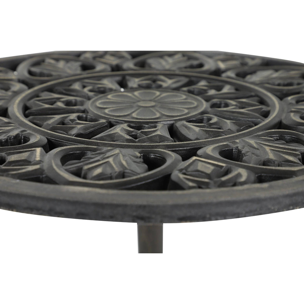 Gray Brown Carved Wood Round Accent Table A41960