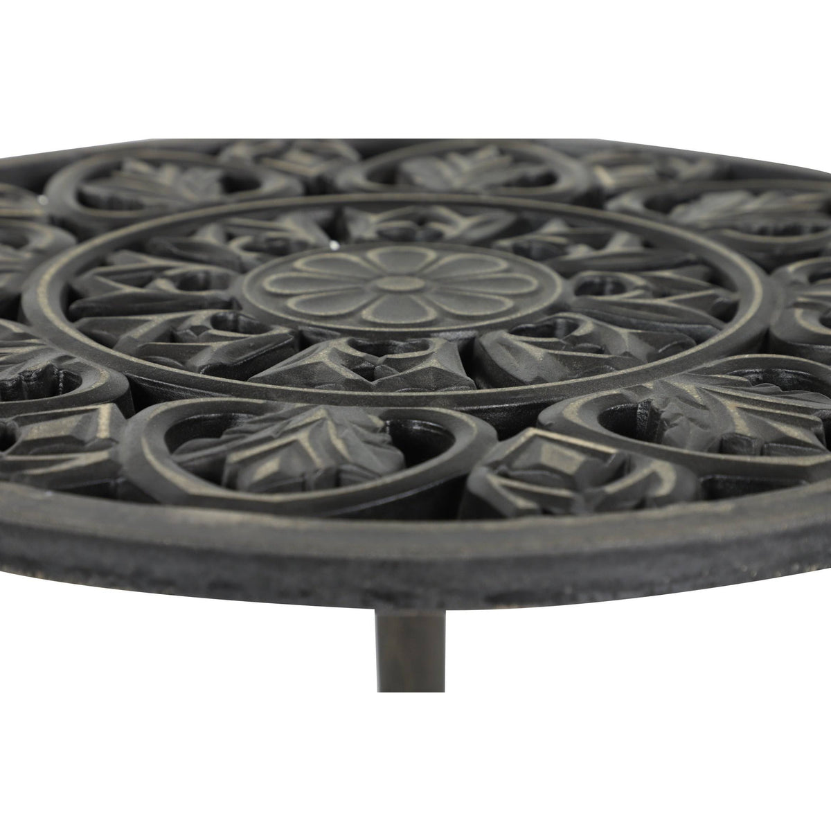 Gray Brown Carved Wood Round Accent Table A41960