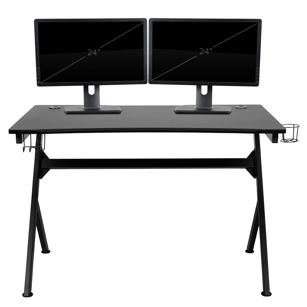 Black Gaming Desk and Racing Chair Set with Cup Holder U918238