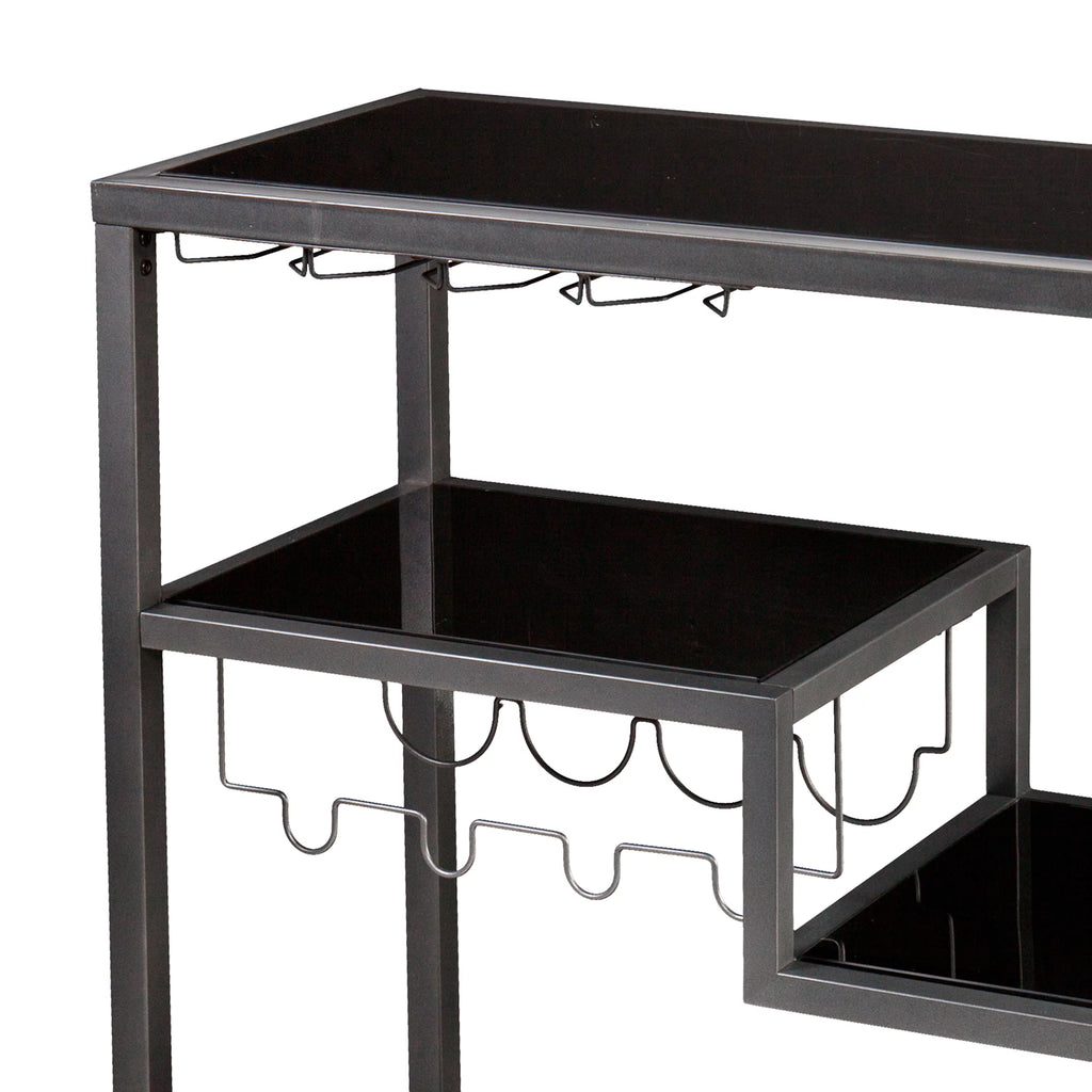Bar Cart - Gunmetal Gray with Black Glass L3825