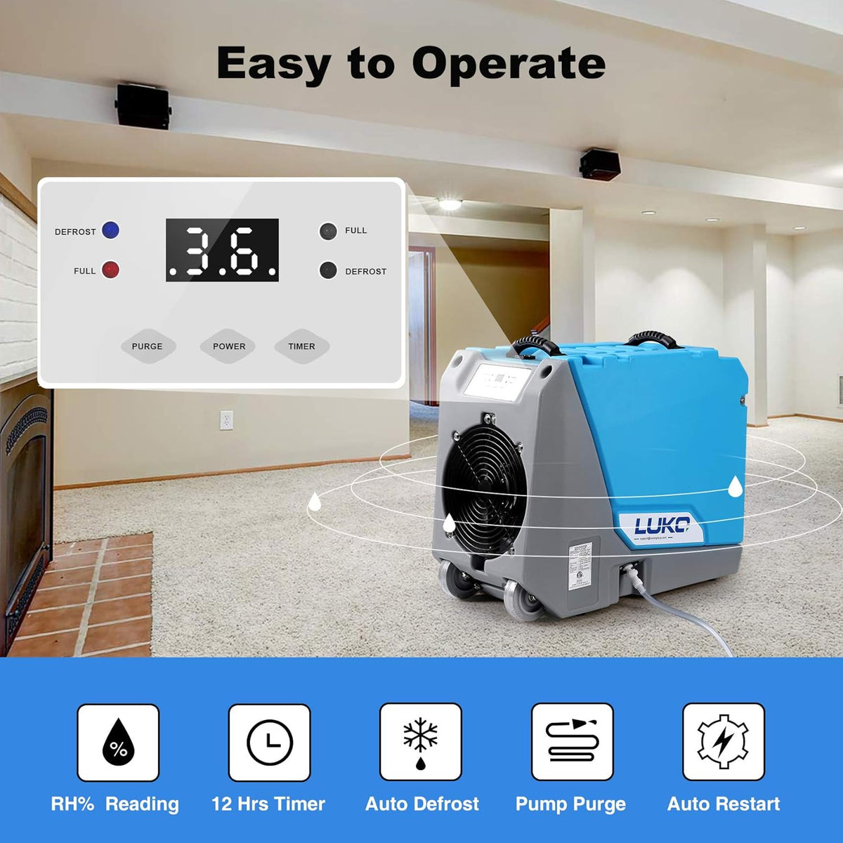 180 Pints Commercial Dehumidifier with Pump Drain Hose W8273