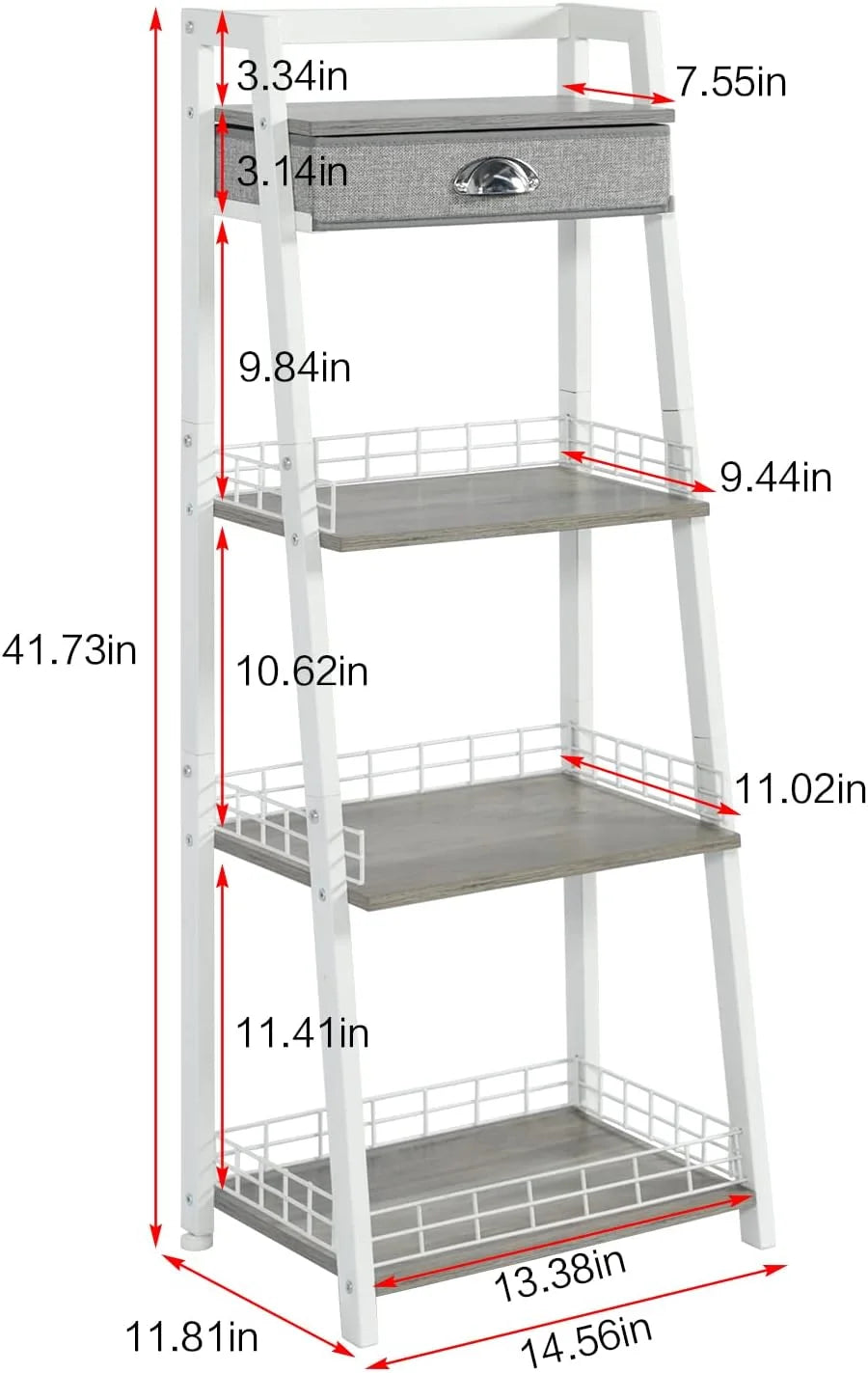 White 4 Tier Ladder Shelf with Drawer R527103