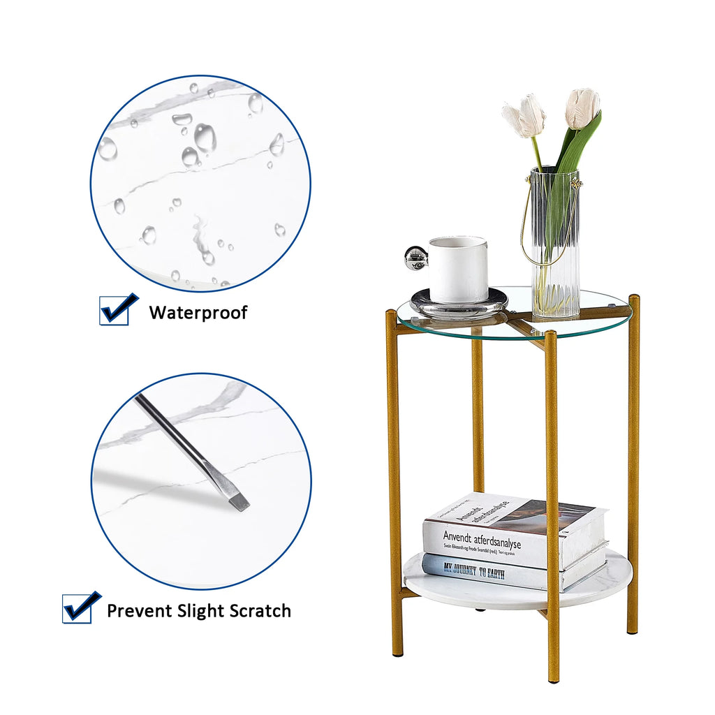 2 Layer Glass Top End Table with Metal Leg Y747935