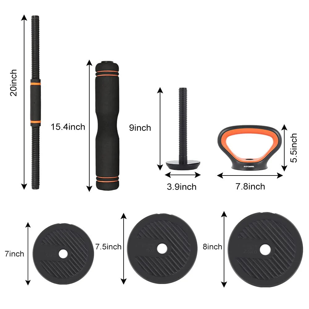 55lb Adjustable Dumbbell, Barbell, and Kettlebell Set A726