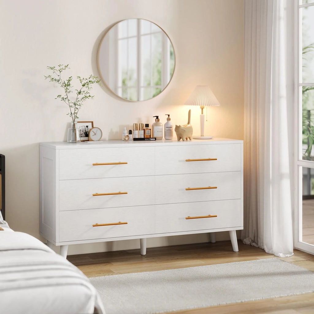 White 6 Drawer Wood Dresser O164