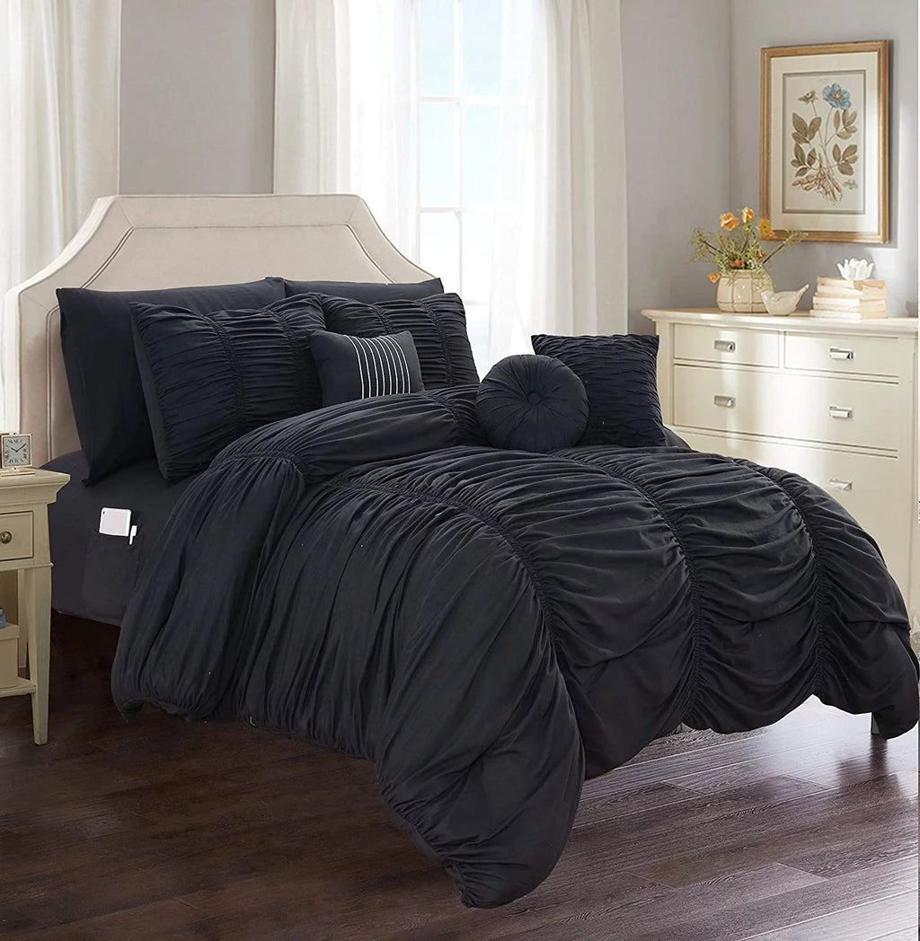 10-Piece Pleated Comforter Set King/Cal King Black W644434