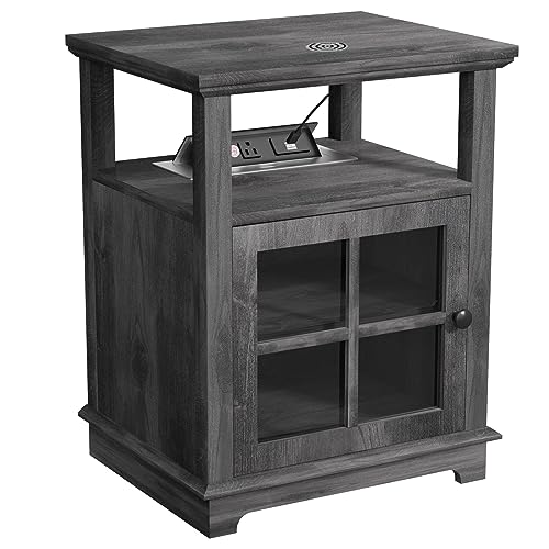 White Nightstand with Charging Station and Adjustable Shelf N8159