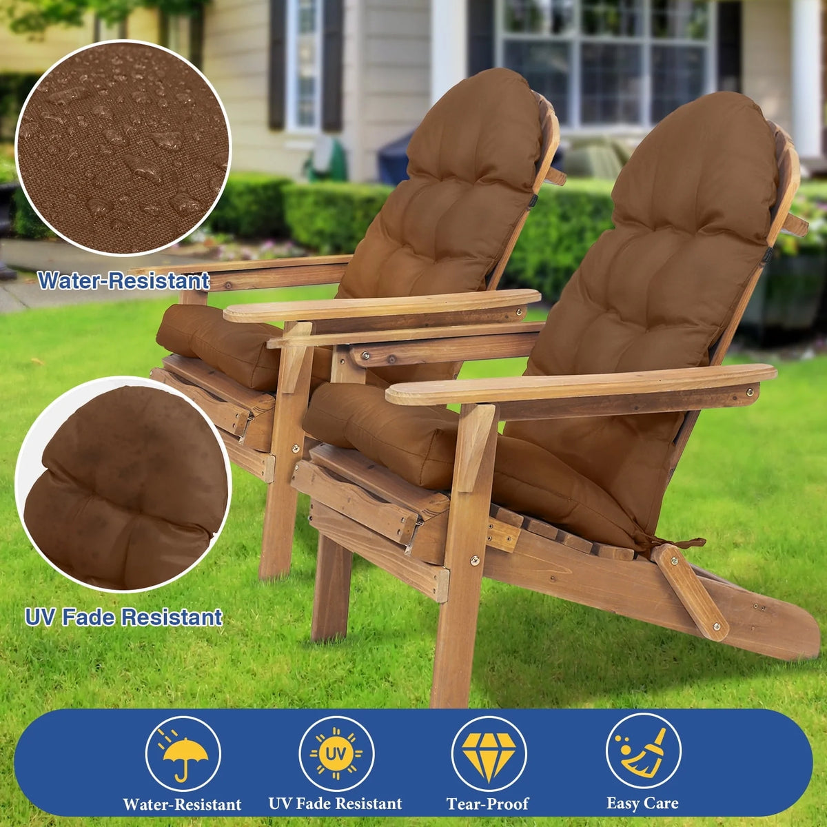 2pc 44x19.6x4 inch Non Slip Waterproof Outdoor Chair Cushion with Ties X70025