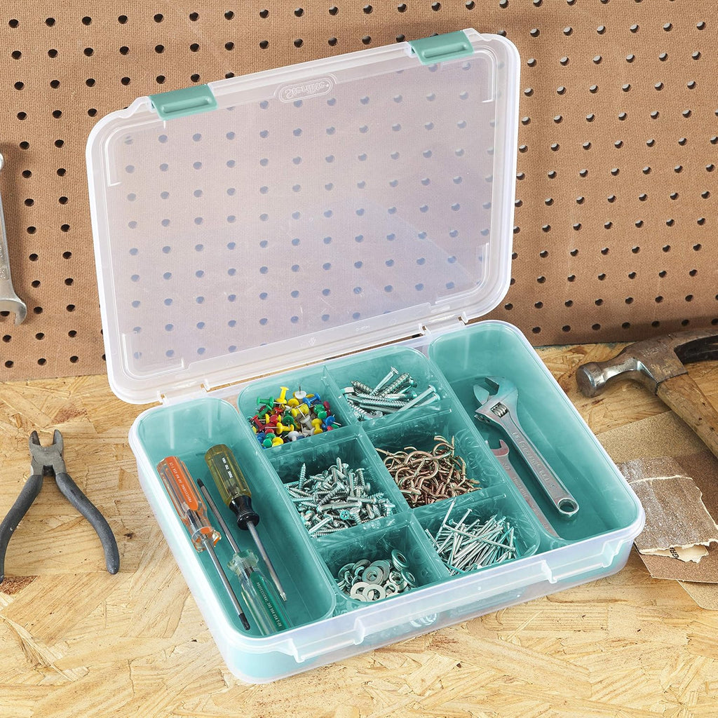 Clear Divided Case with Colored Latches and Tinted Trays, 6-Pack T9954