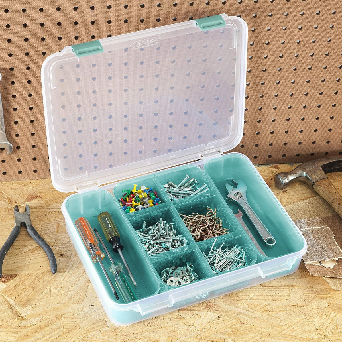 Clear Divided Case with Colored Latches and Tinted Trays, 6-Pack T9954