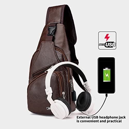 Waterproof Leather Crossbody Sling Bag with USB Charging G547823