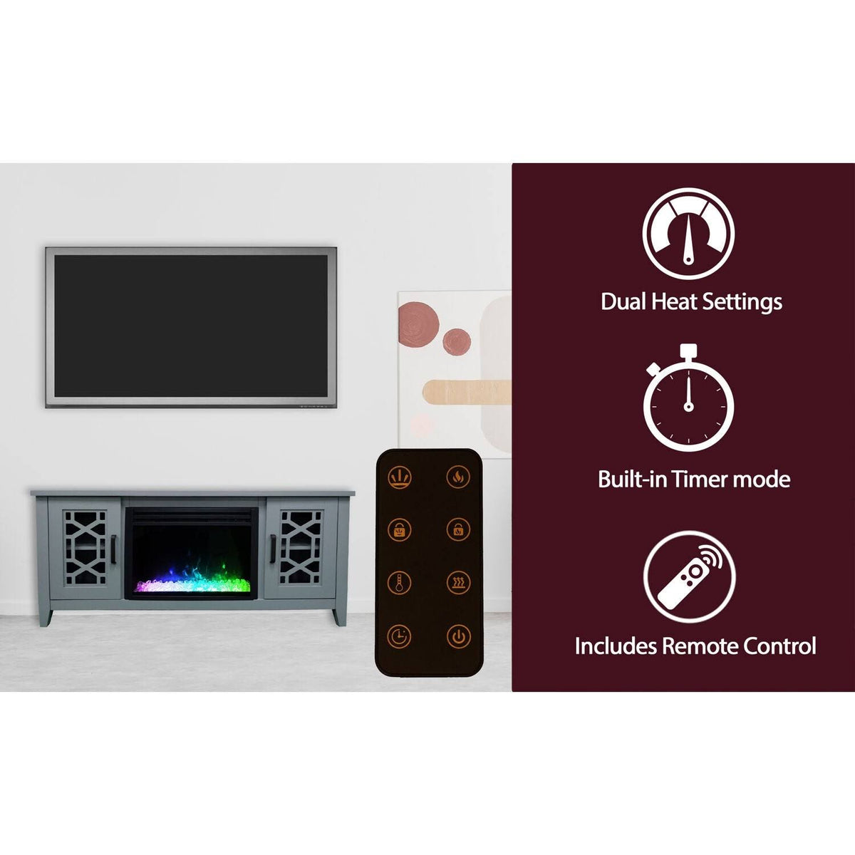 56-in. Slate Blue Electric Fireplace with Crystal Insert U78584