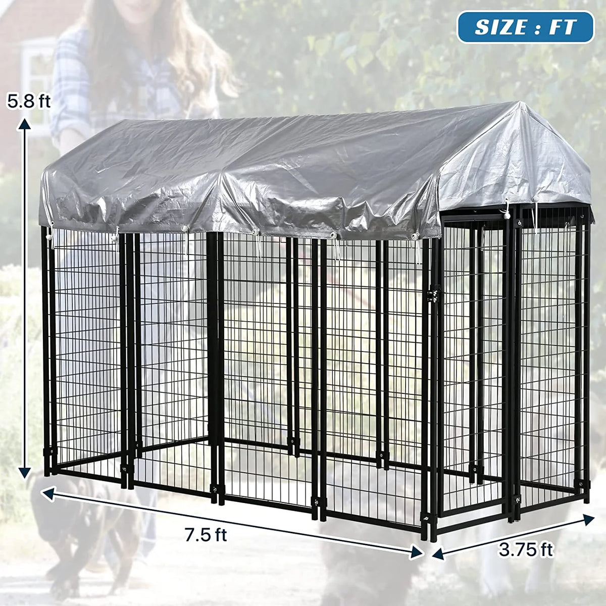 Extra Large Welded Wire Pet Playpen with UV Protection Waterproof Cover and Roof G784