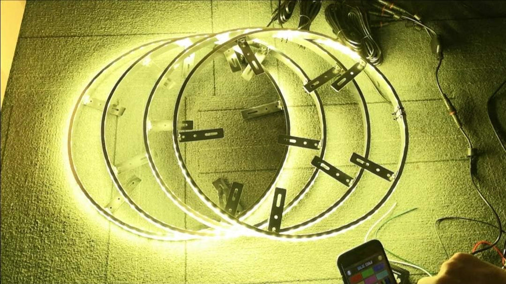 4PC 15.5in RGBW LED Wheel Ring Lights with Brake Function Waterproof Wireless RF Remote Y9245