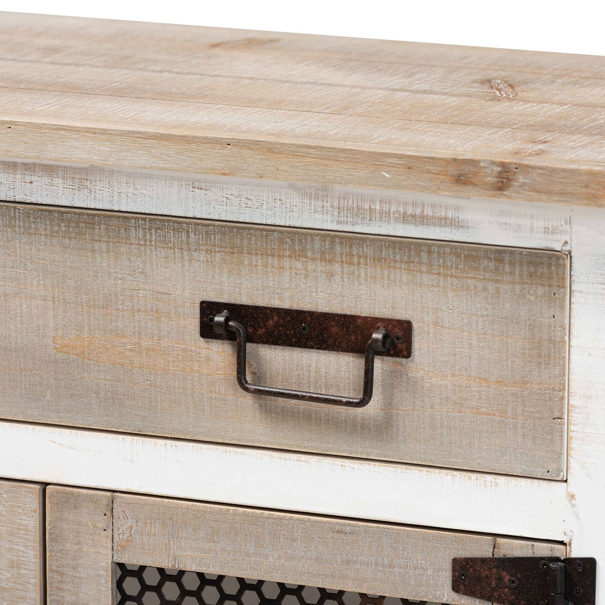 White and Oak Brown Wood 2-Door Storage Cabinet R161