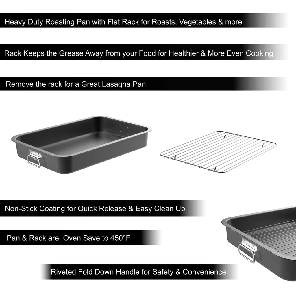 Nonstick Oven Roasting Pan with Flat Rack and Tray A63464